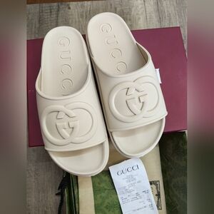 Gucci Cream Embossed GG Sandals Size 38